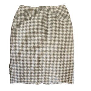 Ann Taylor Loft Skirt Womens Size 4 Tan White Houndstooth Wool Blend‎ Pencil
